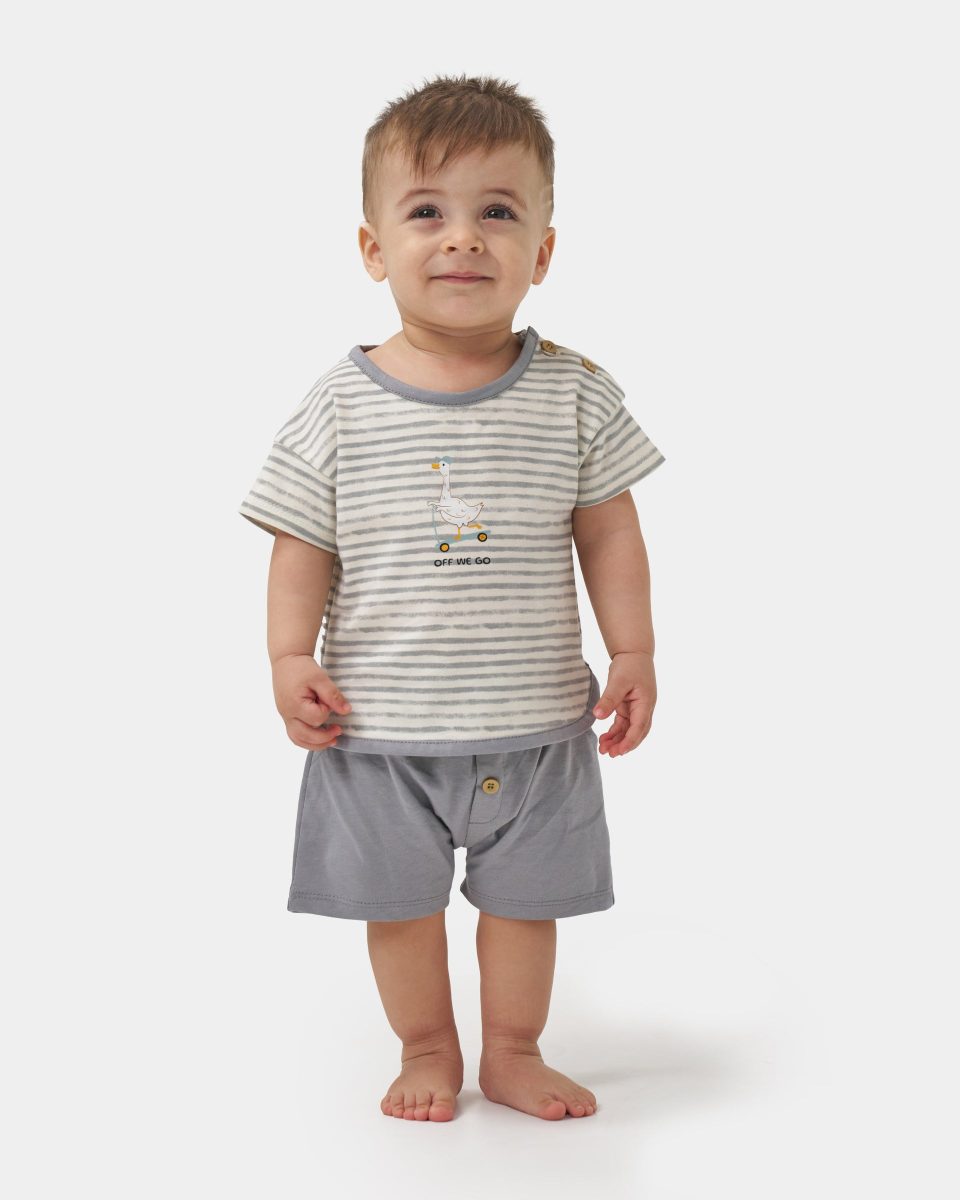 minipodyum - Baby Boys' Striped Print T-Shirt & Buttoned Shorts Set