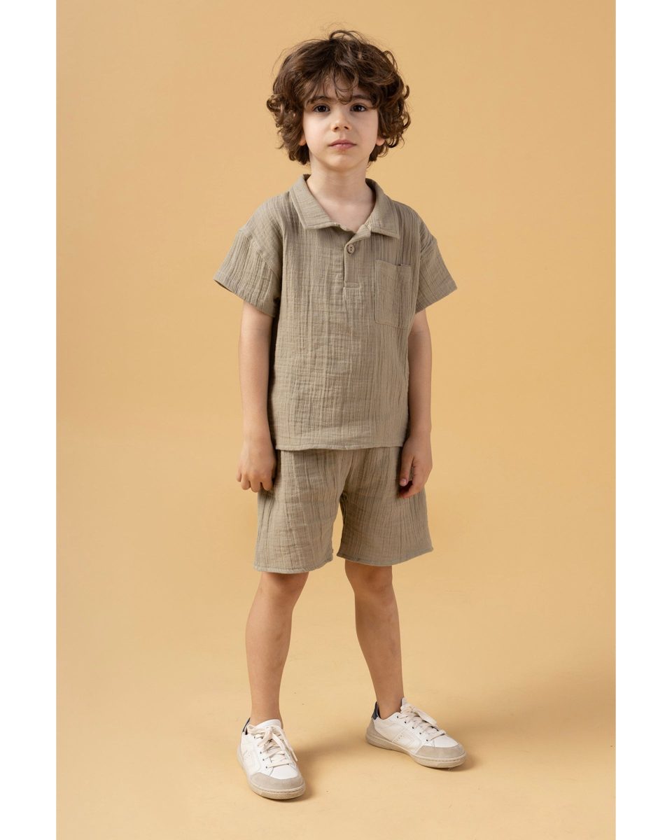 minipodyum - Boys' Muslin Shirt & Shorts Set
