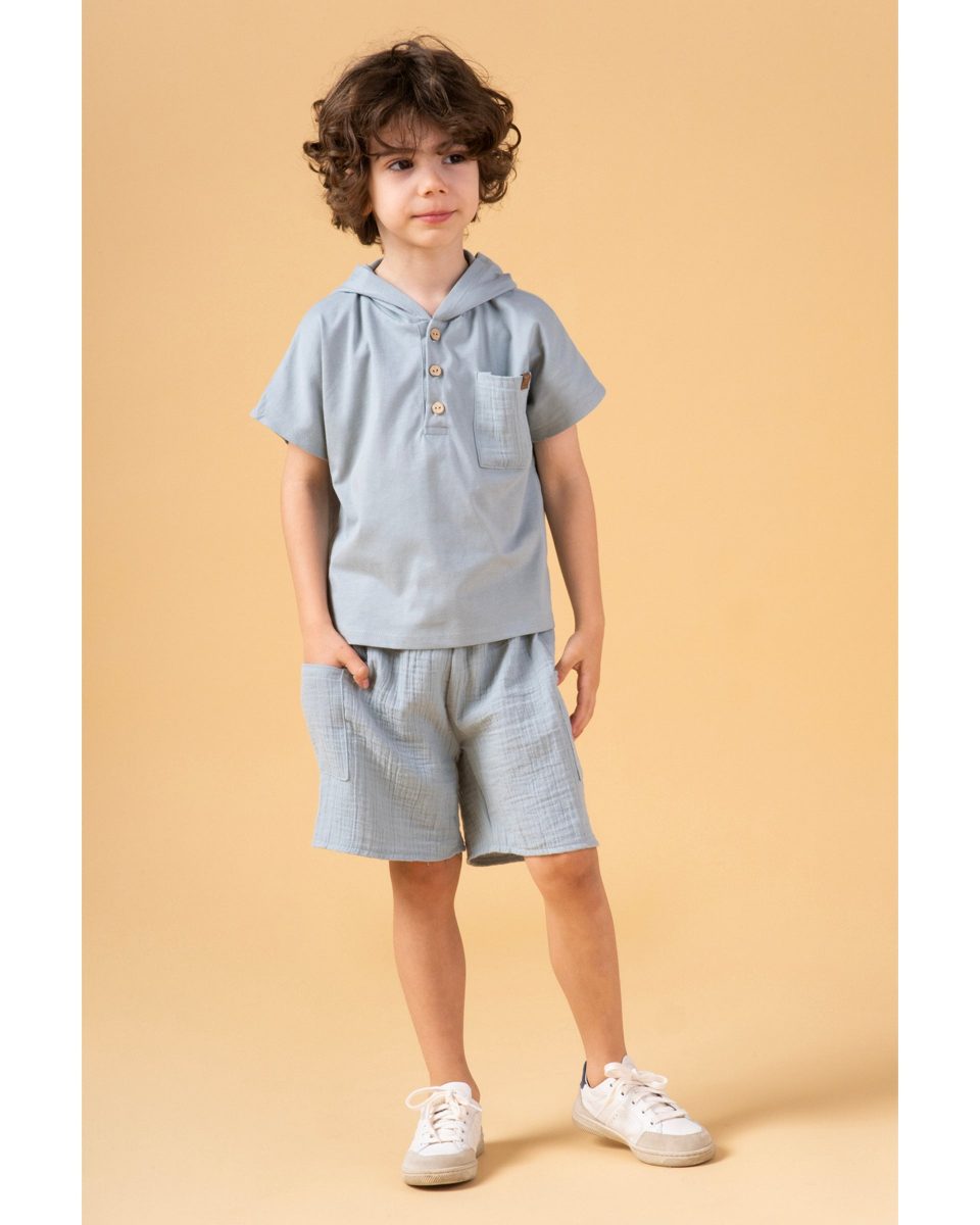 minipodyum - Hooded Short Boy Two-Piece Set