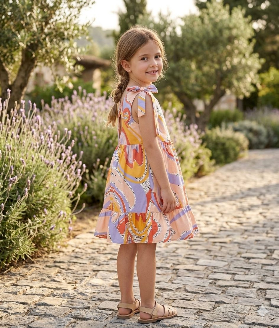 cikoby -embroidered girl's multi-orange dress