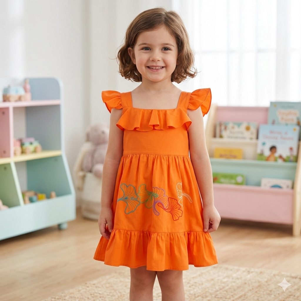 cikoby -embroidered girl orange woven dress