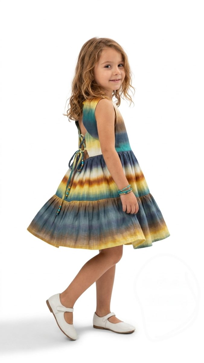 cikoby - patterned strappy girl's woven dress