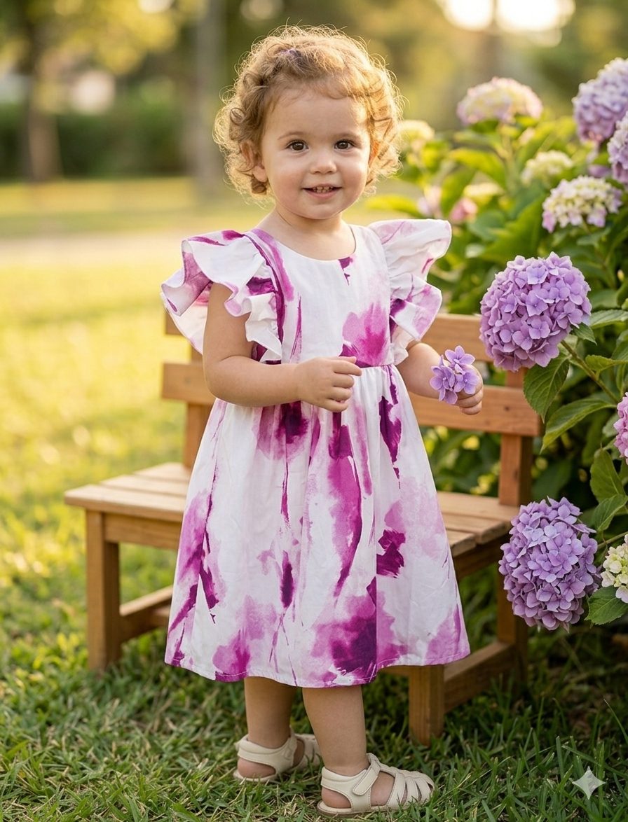 cikoby - BABY GIRL PINK PRINTED TULLE DRESS WITH BOW DETAIL