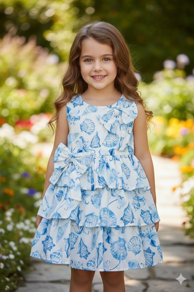 cikoby - BLUE PRINTED DRESS WITH BOW DETAIL