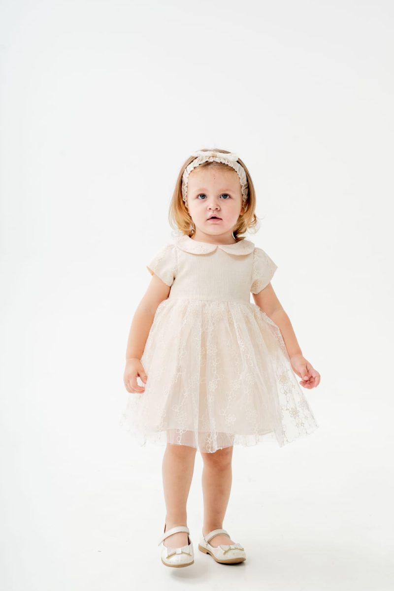Eray Kids - beige dress with lace details and matching headband
