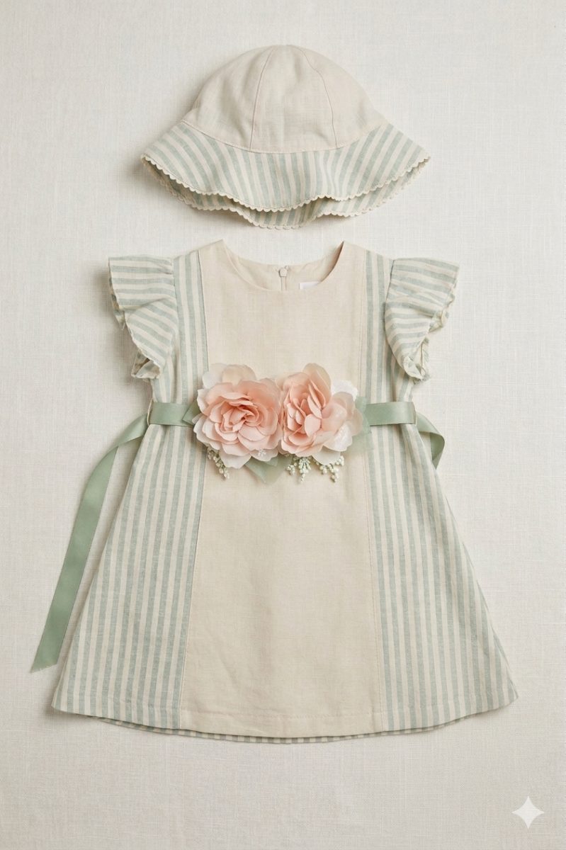 Gratta - garden stripe floral belt dress