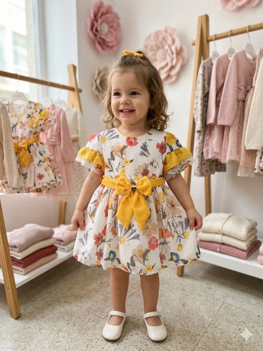 miss topkids - baby yellow flowers dress with belt