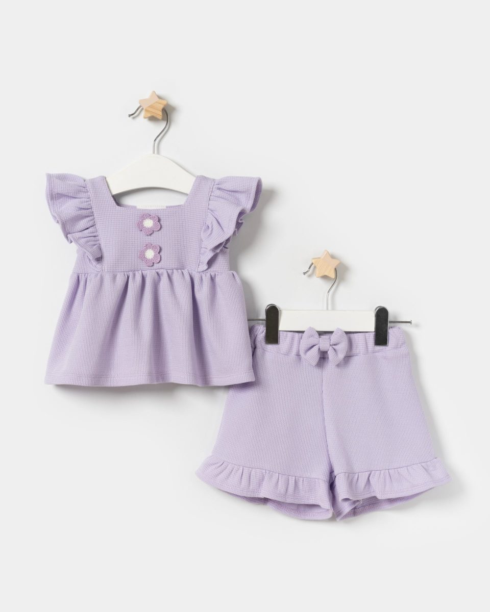 Baby Girls' Square-Neck Set with Floral Detail and Shorts