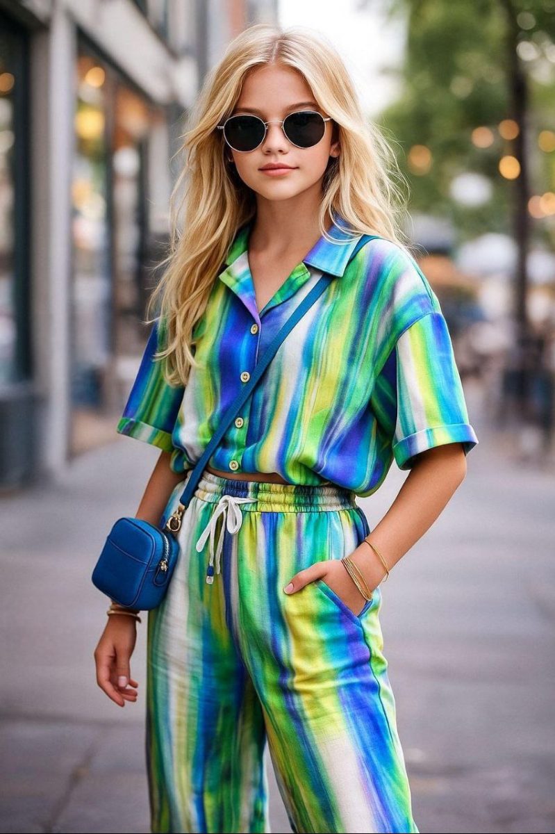 Cikoby - printed wide pants and shirt set