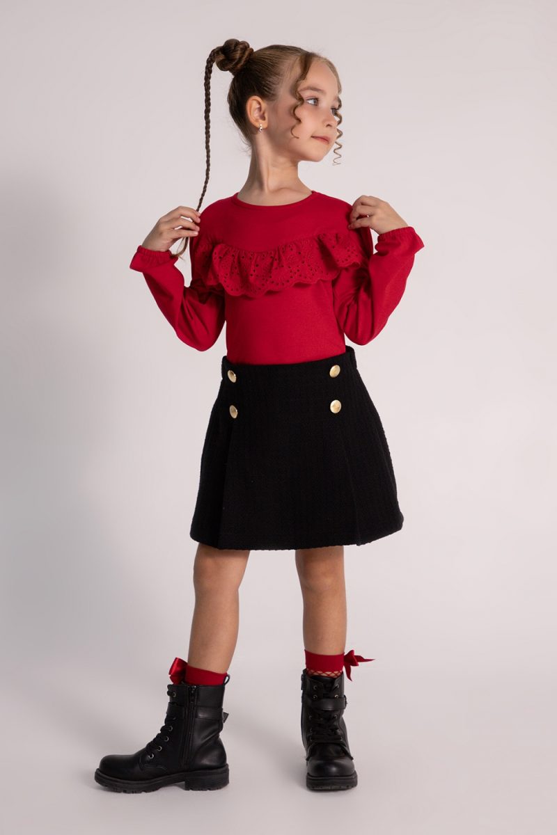 DMB - Girls' Red & Black Ruffle Skort Set