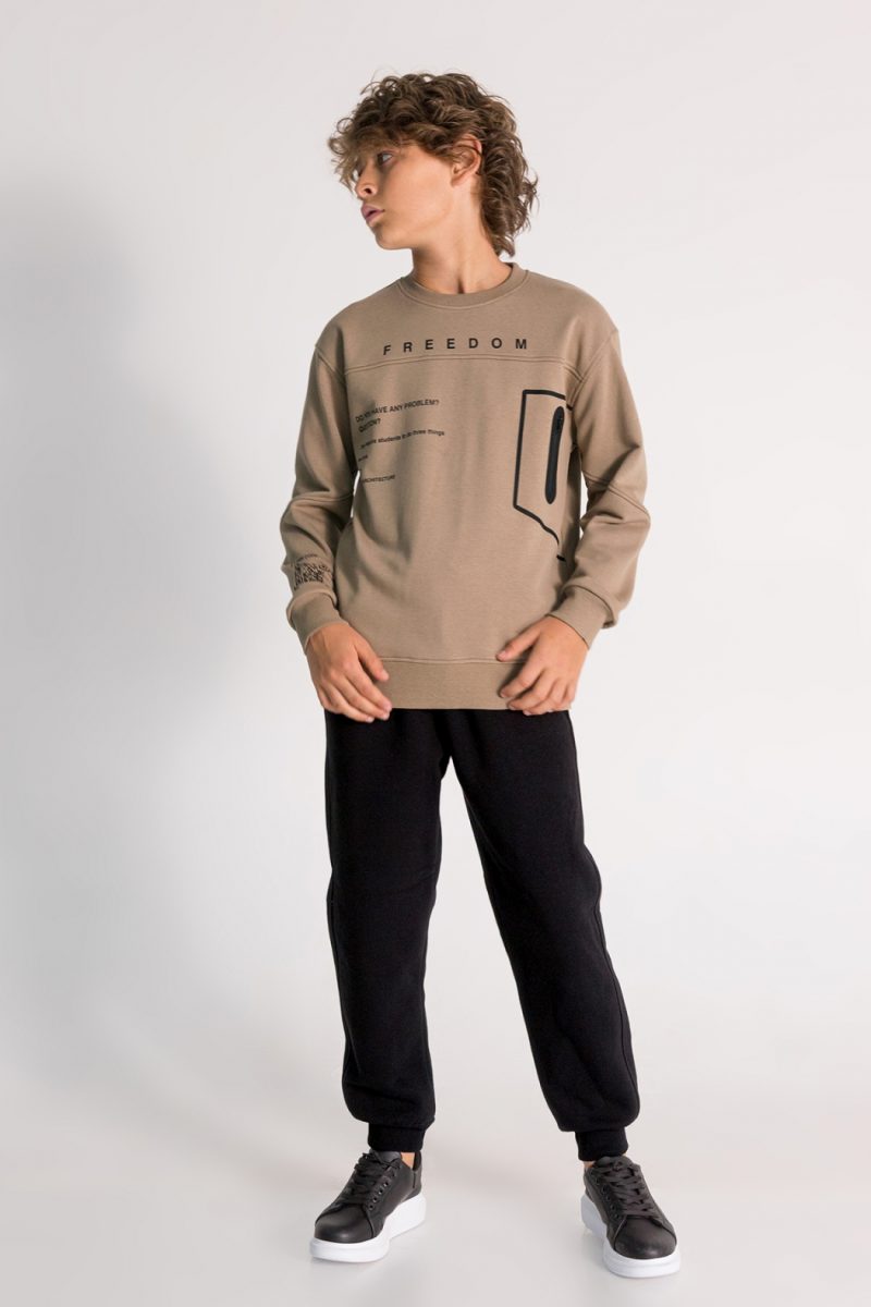 DMB- "FREEDOM" Print Beige & Black Tracksuit Set