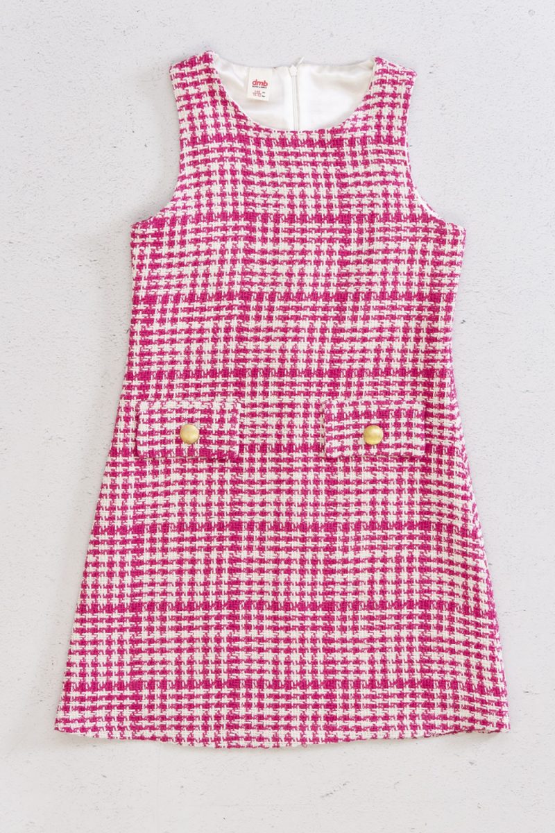 DMB - Girls' Pink Tweed Button-Detail A-Line Dress