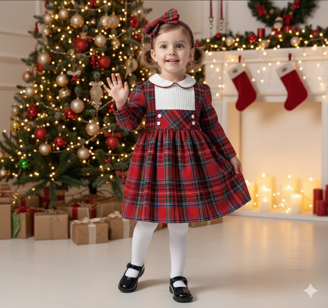Tongs Baby – Red Carreau Dress with Headband