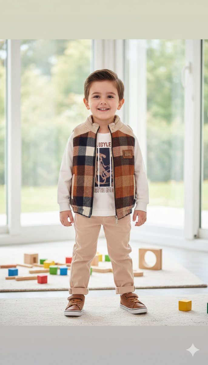 Bebus – Little Gentleman 3-Piece Carreau Vest Set