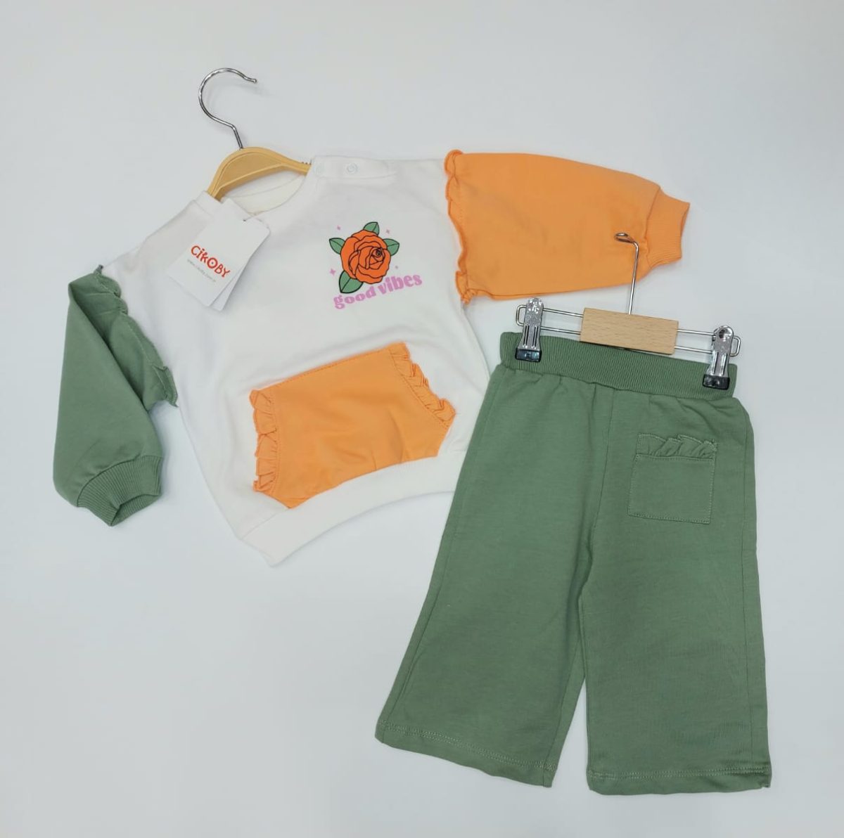 Çikoby Baby Girls' Orange & Green Floral 2-Piece Set
