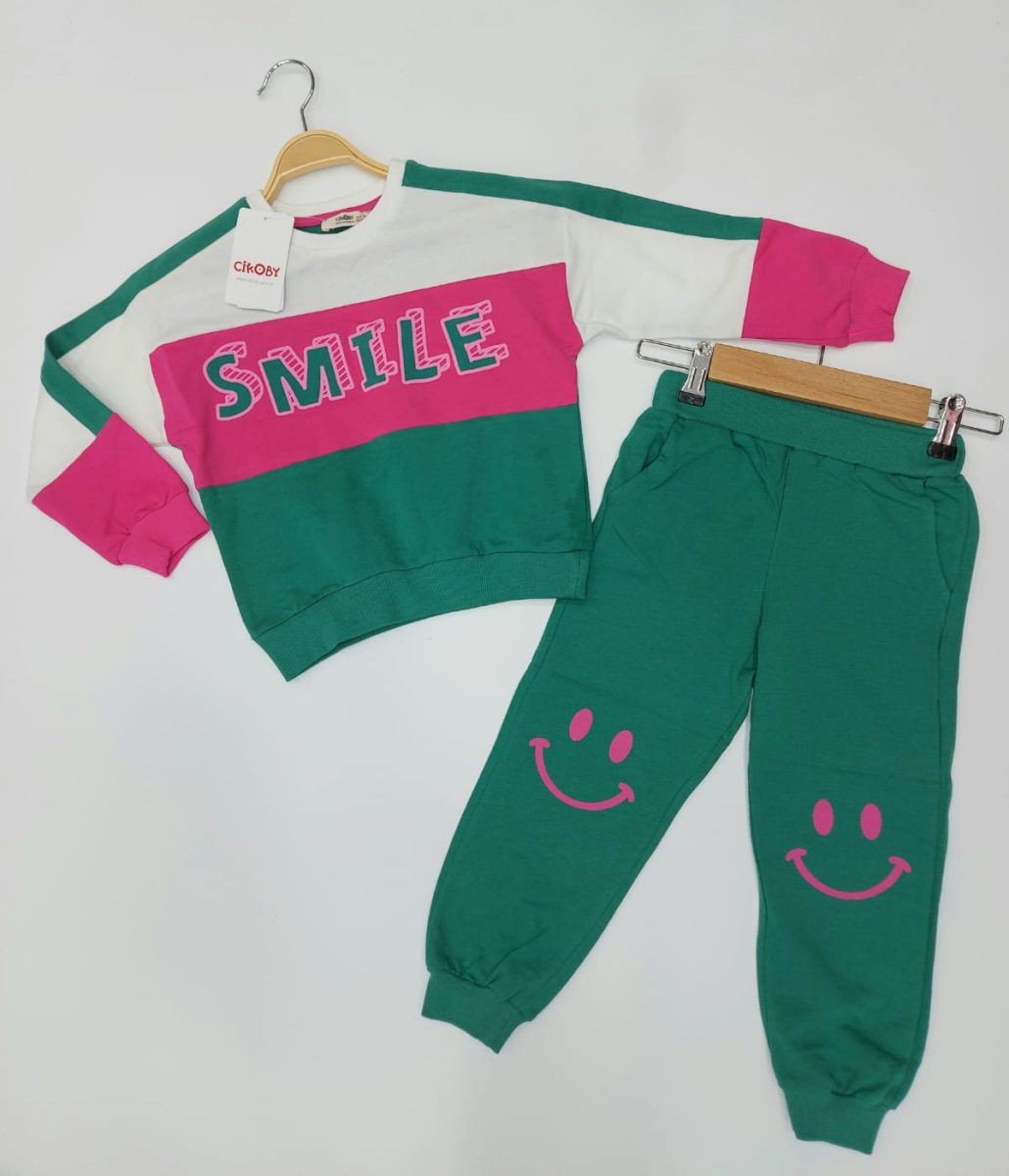 Çikoby Girls' Graphic "SMILE" Sweatshirt & Smiley Joggers Set