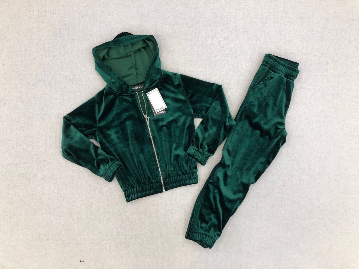 Cuties Emerald Green Velour Zip-Up Tracksuit Set