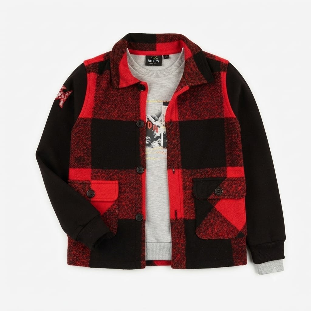 The Lumberjack Red & Black Plaid Boys Shacket Set