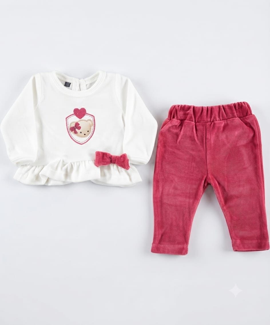 Miniworld - Rose Velvet & Teddy Bear 2-Piece Outfit