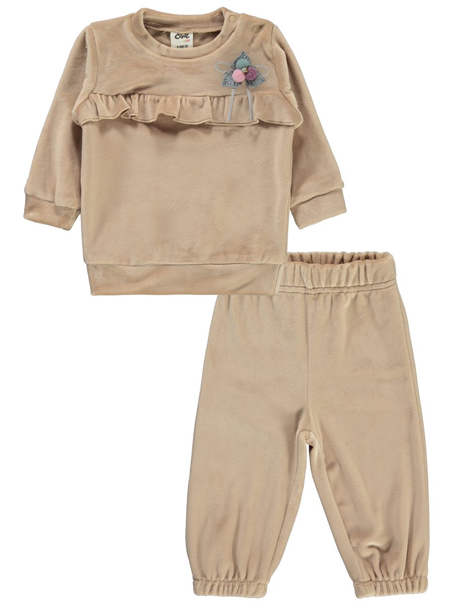 civil baby girl milk coffee velvet tracksuit