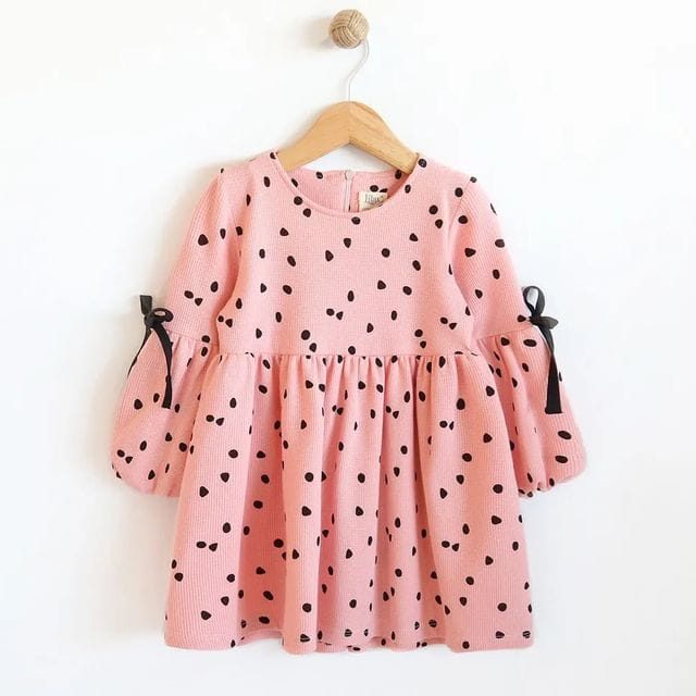 lilax- pink and black polka dot bow dress