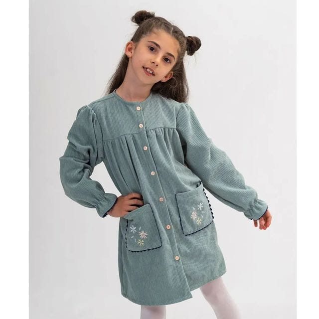 Sage Embroidered pocket dress