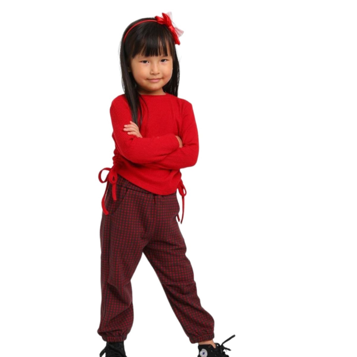 escabel - red top & check pants set