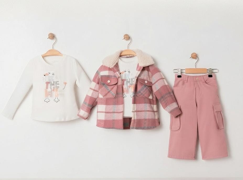 bebus - Plaid Jacket & pink cargo set
