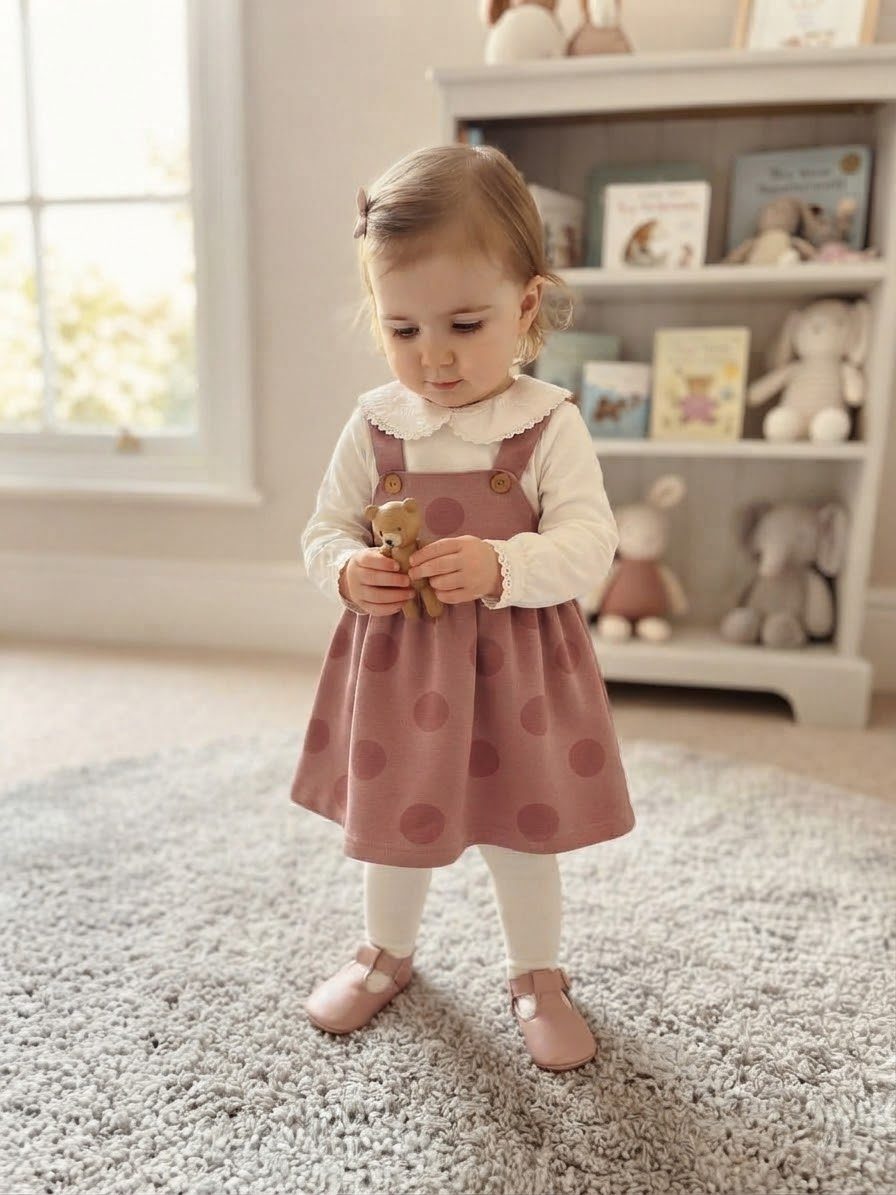 lilax- pink polka dot suspender dress set