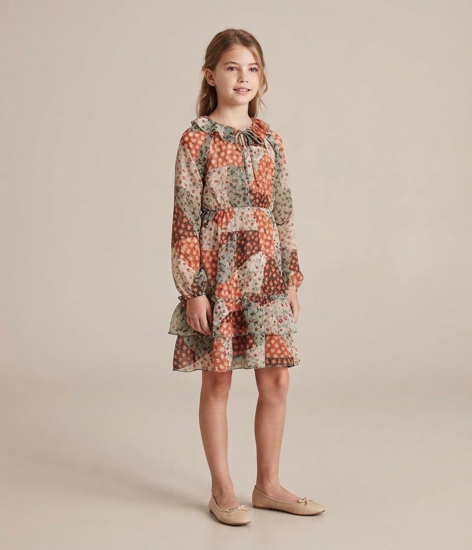 Cikoby- patchwork floral ruffle dress