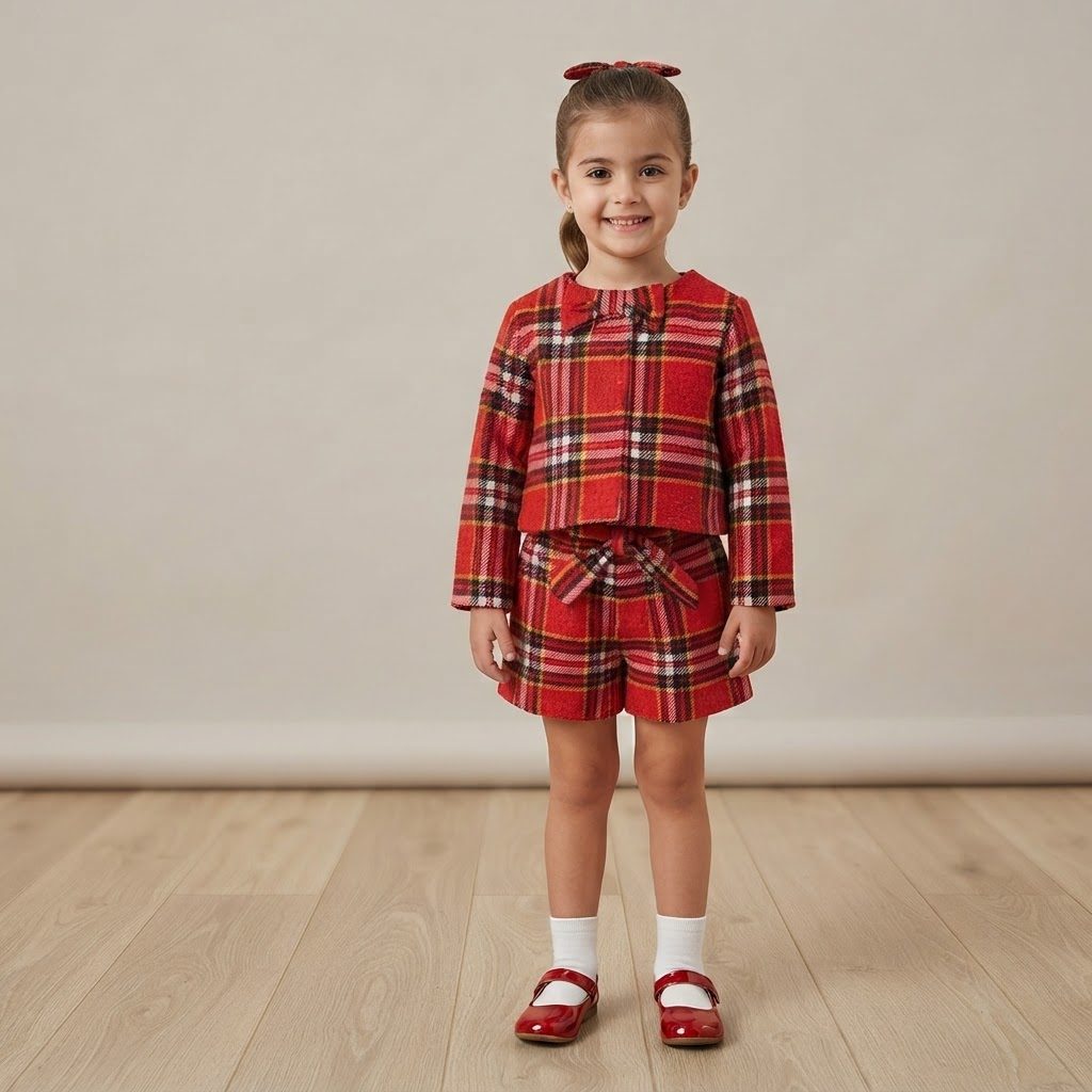 cikoby- red plaid jacket and short set