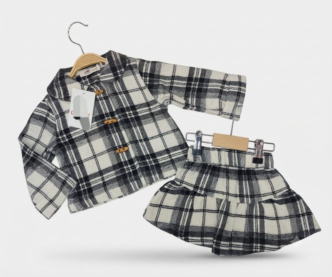 cikoby - black and white plaid jacket and skirt set